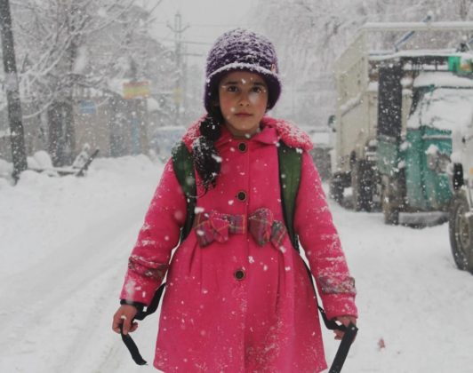 Apple cheeked Kshmiri Girl enjoying snowfall.