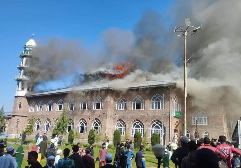 Jamia Masjid Gutted In Massive Blaze At Tral